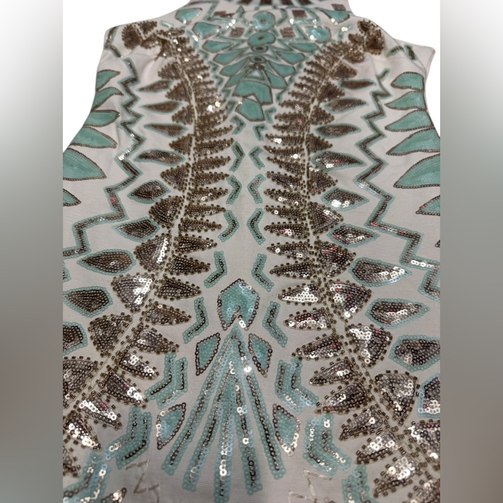 Stunning VERTE All over Embellished Sequin Shift Dress Ivory Size Small Nwot